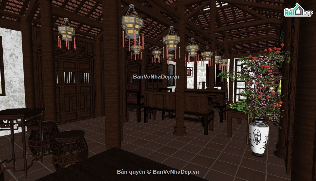 thiết kế ngoại thất nhà,sketchup nội thất nhà cổ,sketchup nhà cổ,kiến trúc nhà cổ