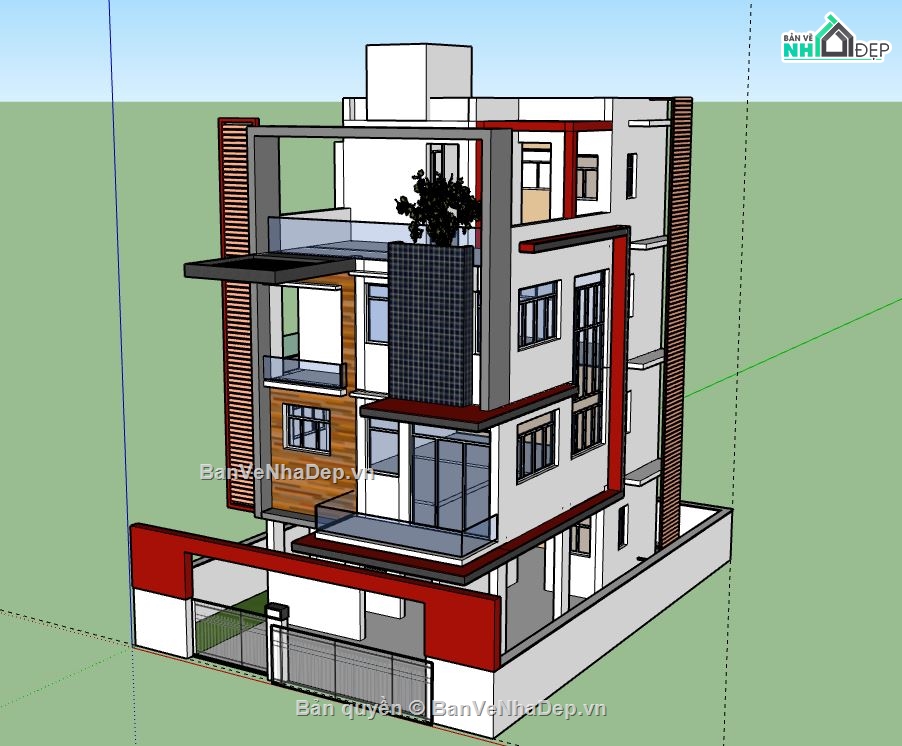 Nhà phố 4 tầng,file su nhà phố 4 tầng,sketchup nhà phố 4 tầng,nhà phố 4 tầng file su,file sketchup nhà phố 4 tầng