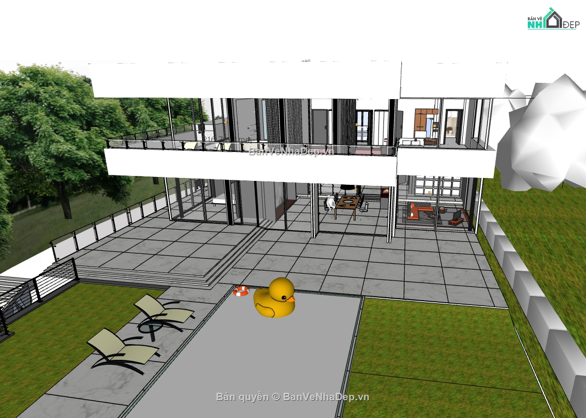 biệt thự 2 tầng,su biệt thự,sketchup biệt thự