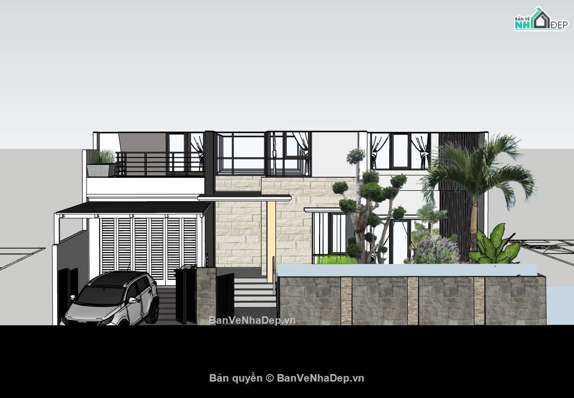 biệt thự 2 tầng,su biệt thự,sketchup biệt thự