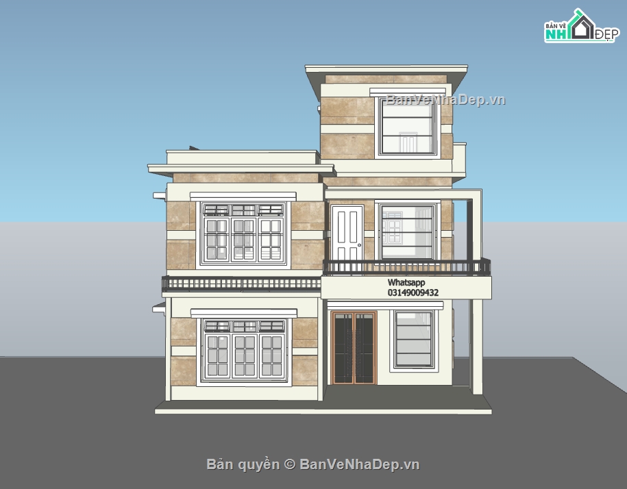 biệt thự 2 tầng,su biệt thự,sketchup biệt thự