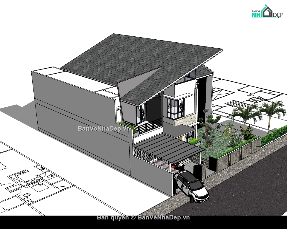 biệt thự 3 tầng,su biệt thự,sketchup biệt thự