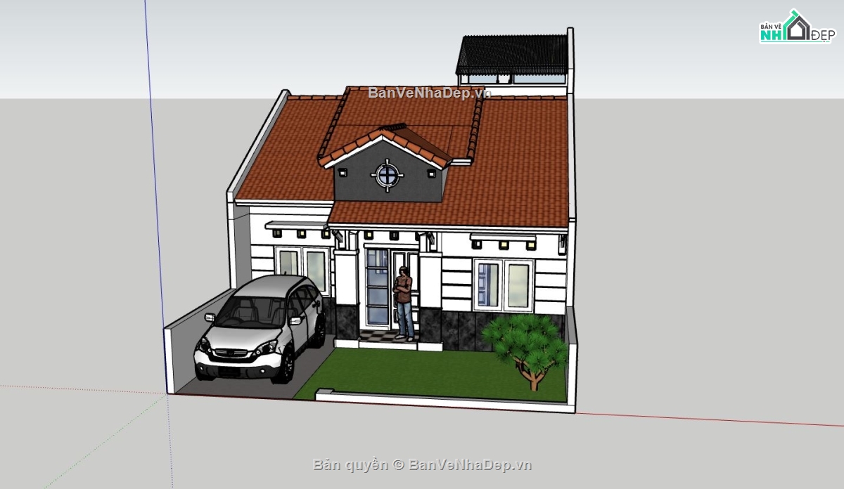 nhà cấp 4,sketchup nhà cấp 4,phối cảnh nhà cấp 4 sketchup