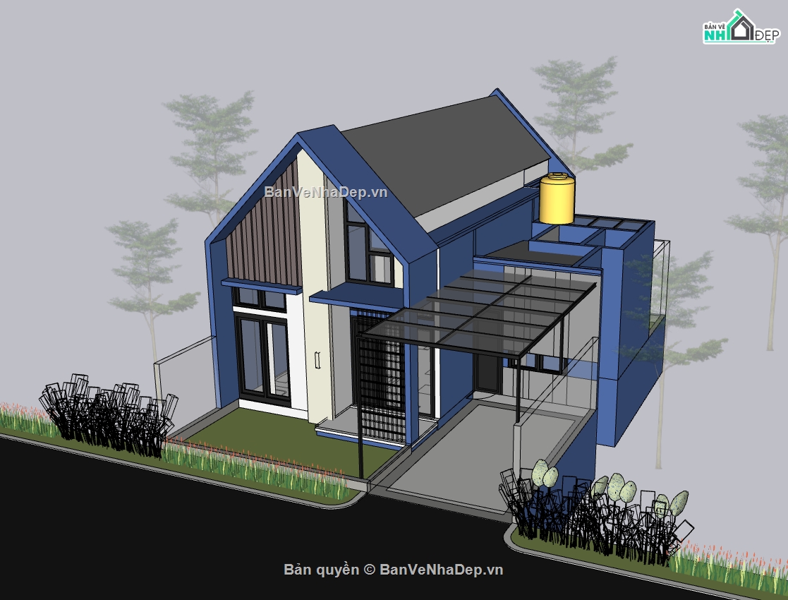 su nhà 1 tầng,sketchup nhà 1 tầng,nhà 1 tầng