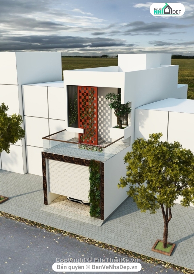 File Sketchup nhà phố 2 tầng hiện đại,4.5x20m,File Sketchup nhà phố 2 tầng hiện đại 4.5x20m