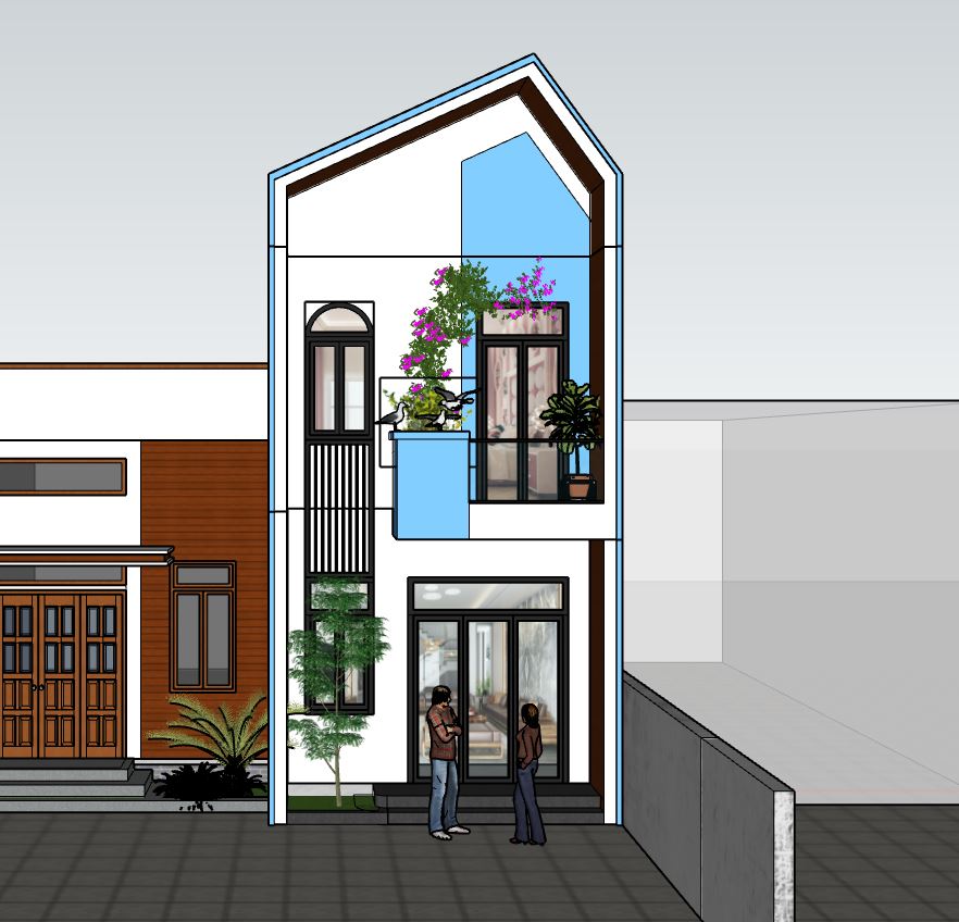 nhà phố 2 tầng,model sketchup nhà phố 2 tầng,phối cảnh nhà phố 2 tầng,thiết kế nhà phố 2 tầng