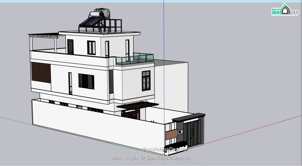 nhà phố 3 tầng,thiết kế nhà phố đẹp,sketchup nhà phố