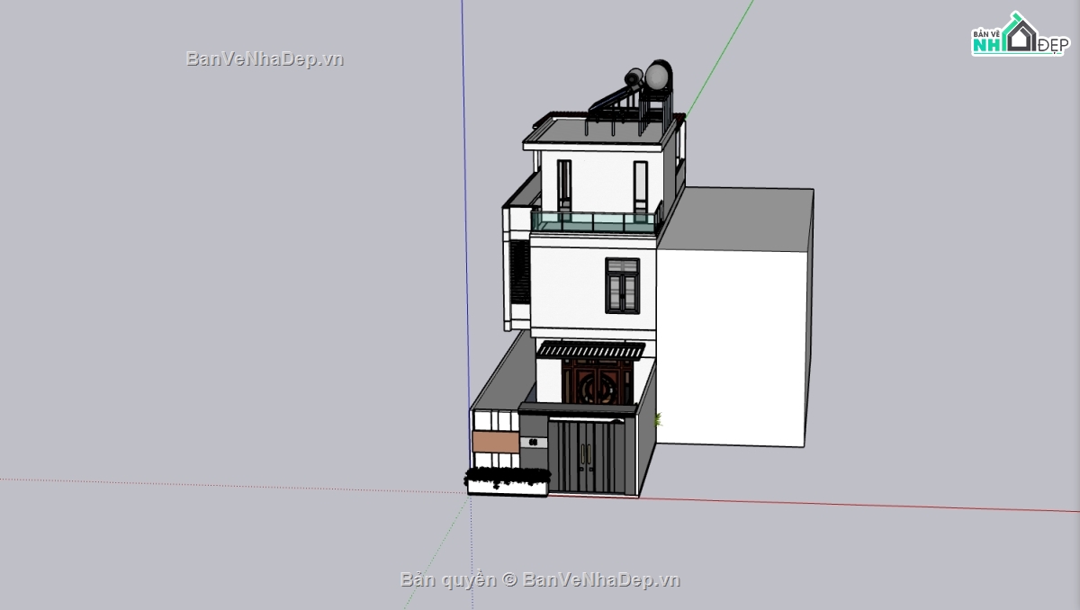 nhà phố 3 tầng,thiết kế nhà phố đẹp,sketchup nhà phố