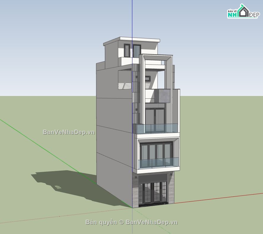 nhà phố,sketchup nhà phố,nhà phố 4 tầng