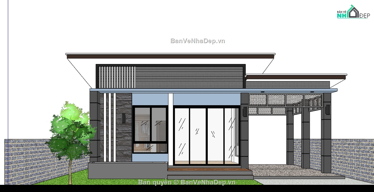 file sketchup nhà 1 tầng,File sketchup nhà ở 1 tầng,File sketchup nhà phố 1 tầng,nhà ở 1 tầng model sketchup