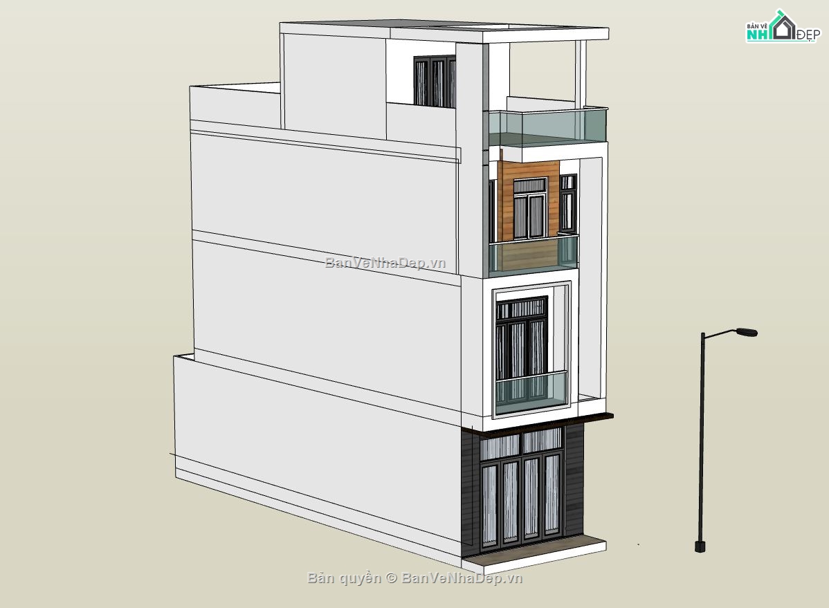 nhà phố 3 tầng,nhà phố 4 tầng,phối cảnh nhà phố 4 tầng,mẫu sketchup nhà phố 3 tầng