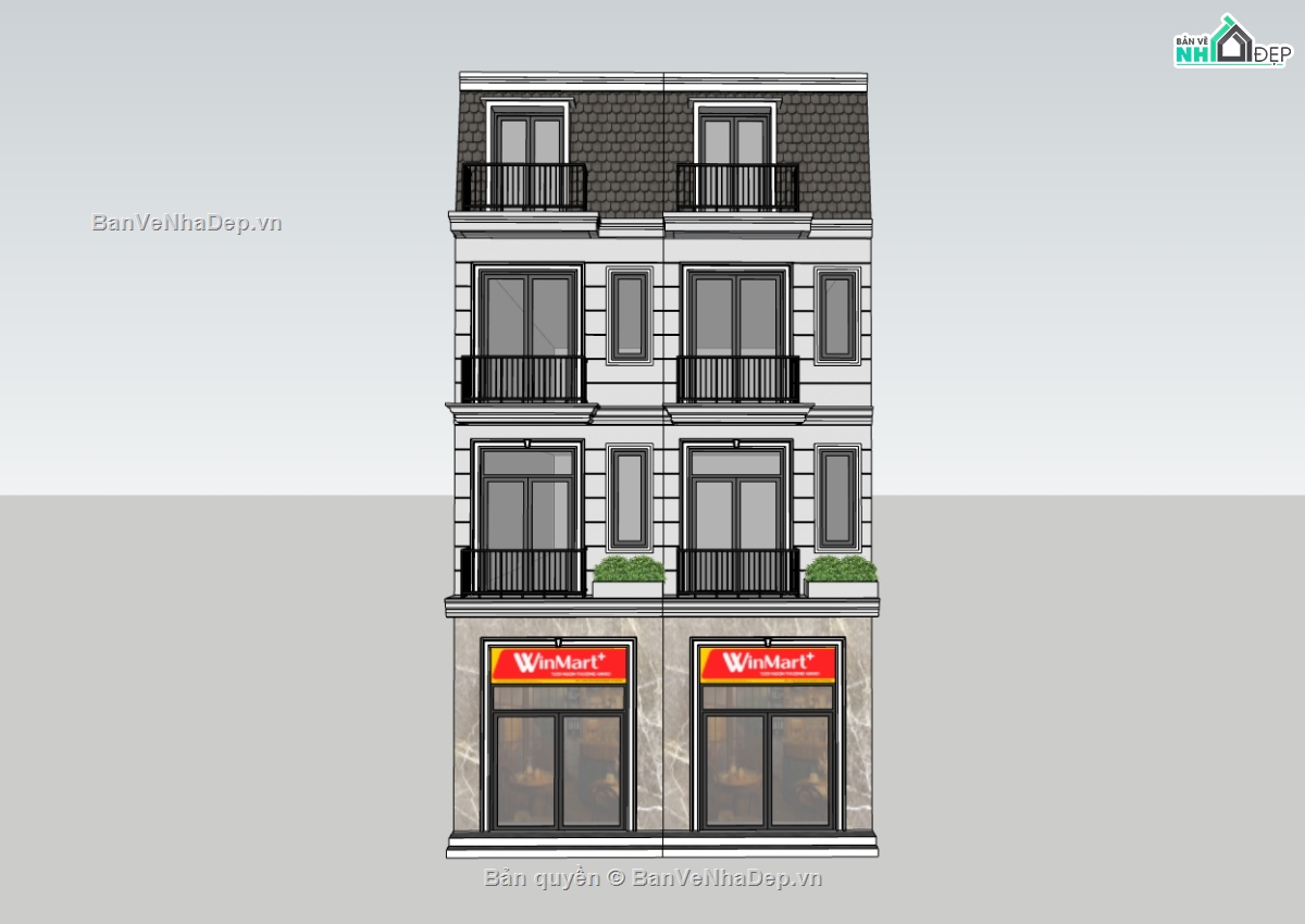 nhà phố 3 tầng,su nhà phố,sketchup nhà phố