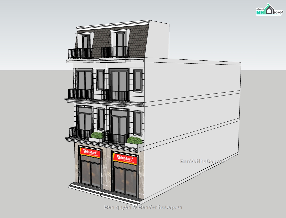 nhà phố 3 tầng,su nhà phố,sketchup nhà phố