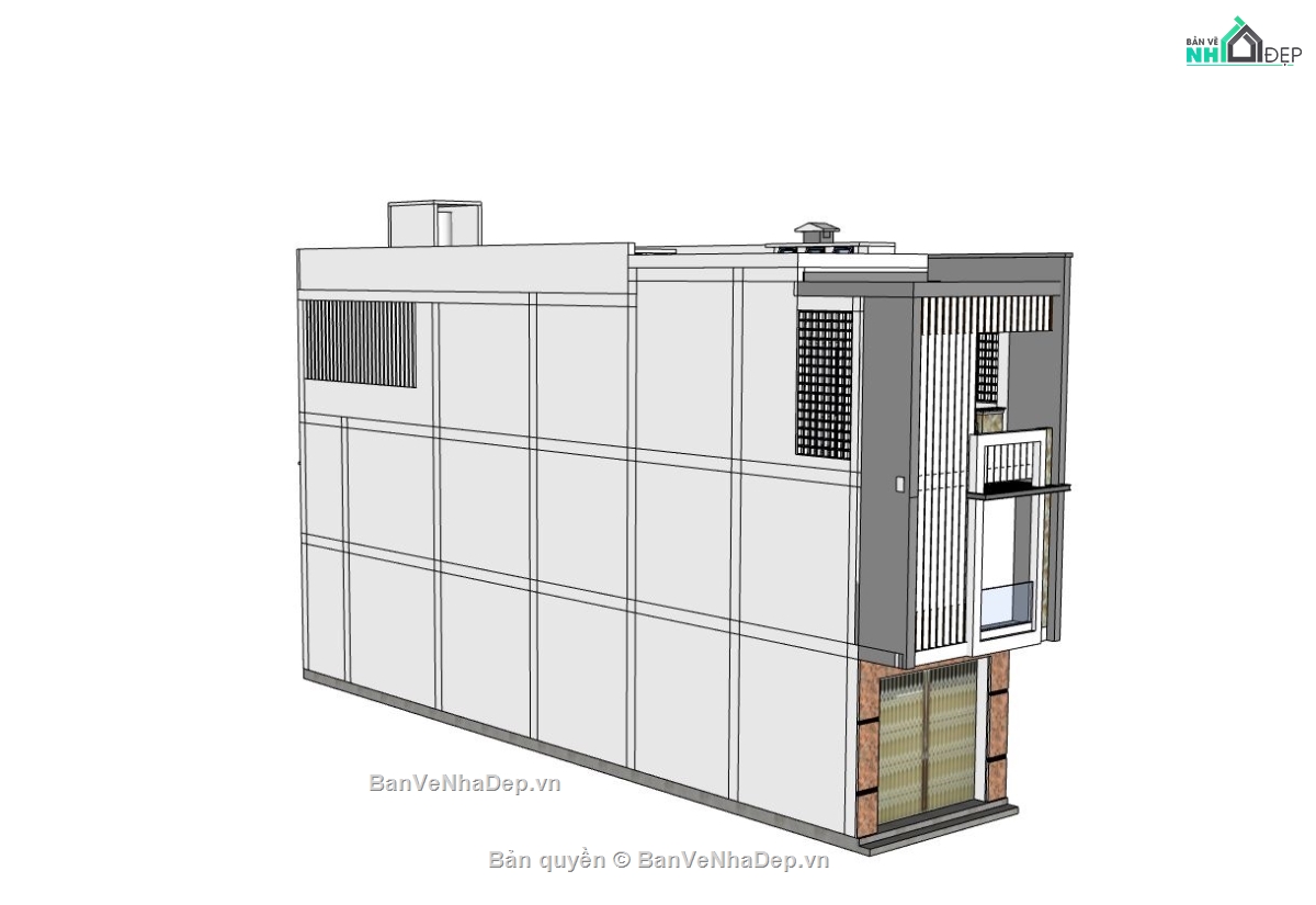 nhà phố 3 tầng,nhà phố hiện đại,model sketchup nhà phố