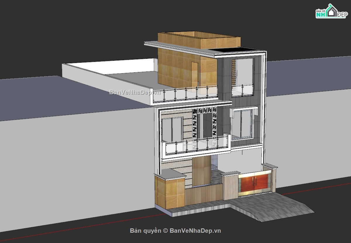 nhà phố 3 tầng,su nhà phố,sketchup nhà phố