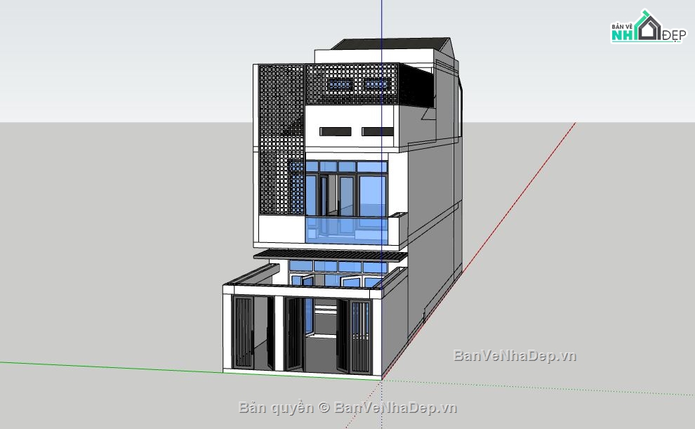nhà phố 2 tầng,sketchup nhà phố 2 tầng,model nhà phố 2 tầng 1 tum