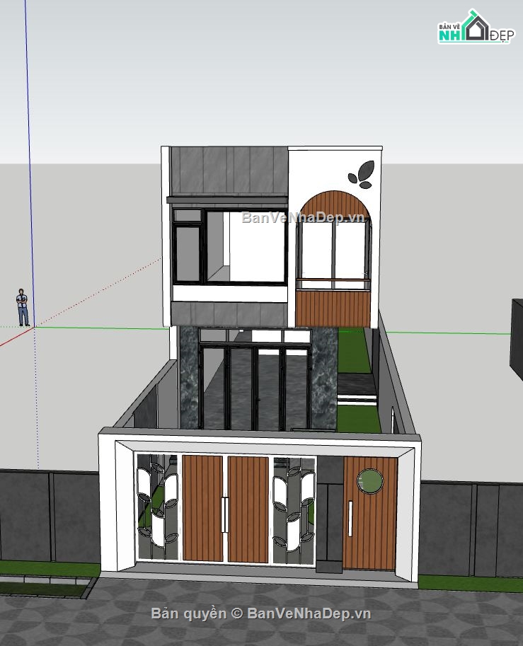 nhà phố 2 tầng,sketchup nhà phố hiện đại,nhà phố dt nhỏ