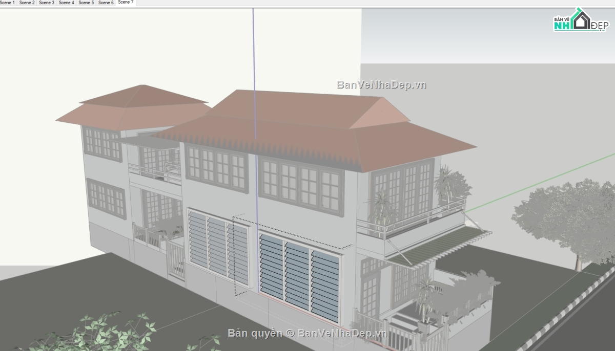 mẫu sketchup nhà phố 2 tầng,file sketchup nhà phố,file su nhà phố 2 tầng,model sketchup nhà phố 2 tầng