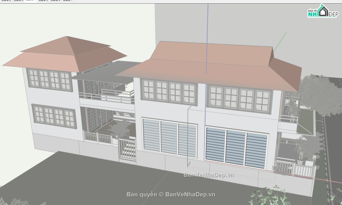 mẫu sketchup nhà phố 2 tầng,file sketchup nhà phố,file su nhà phố 2 tầng,model sketchup nhà phố 2 tầng