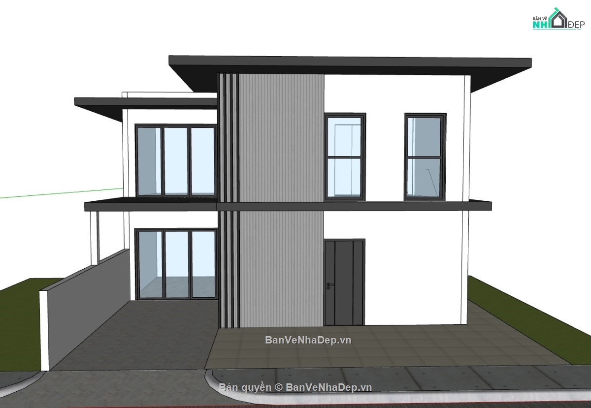 su nhà phố 2 tầng,nhà 2 tầng 8x10m,sketchup nhà phố,sketchup nhà phố 2 tầng