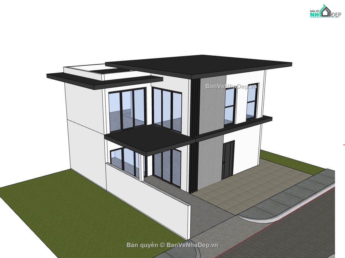 su nhà phố 2 tầng,nhà 2 tầng 8x10m,sketchup nhà phố,sketchup nhà phố 2 tầng