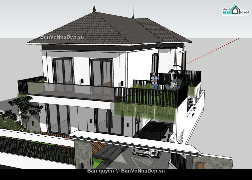 nhà phố sketchup,sketchup nhà phố 2 tầng,nhà phố  2 tầng,nhà phố 2 tầng sketchup,File sketchup nhà phố 2 tầng