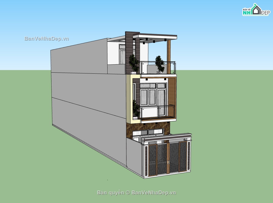 nhà phố 3 tầng,su nhà phố,sketchup nhà phố