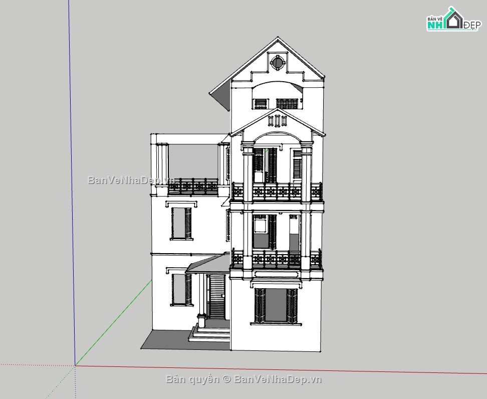 nhà 4 tầng,nhà phố sketchup,sketchup nhà phố 4 tầng,File sketchup nhà phố 4 tầng