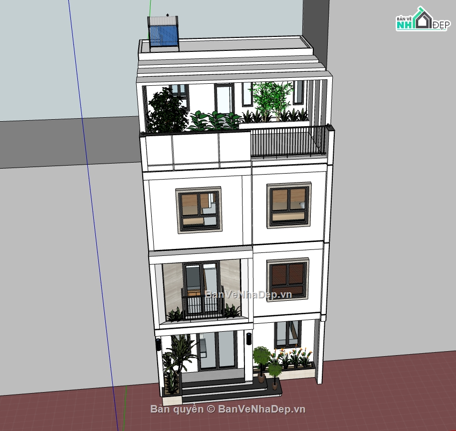 sketchup nhà phố 4 tầng,nhà phố sketchup,file sketchup nhà phố 4 tầng,file su nhà phố 4 tầng,model sketchup nhà phố