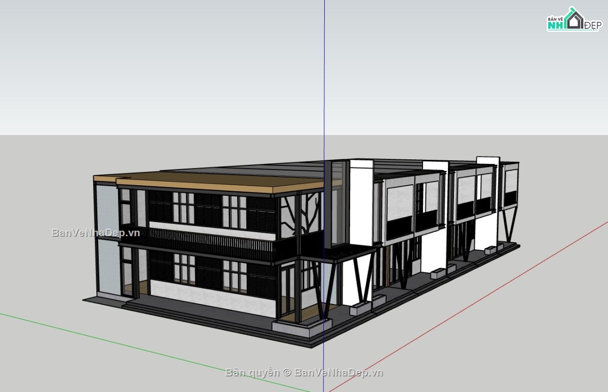 nhà liền kề,nhà liền kề 2 tầng,model su nhà liền kề,thiết kế nhà liền kề sketchup