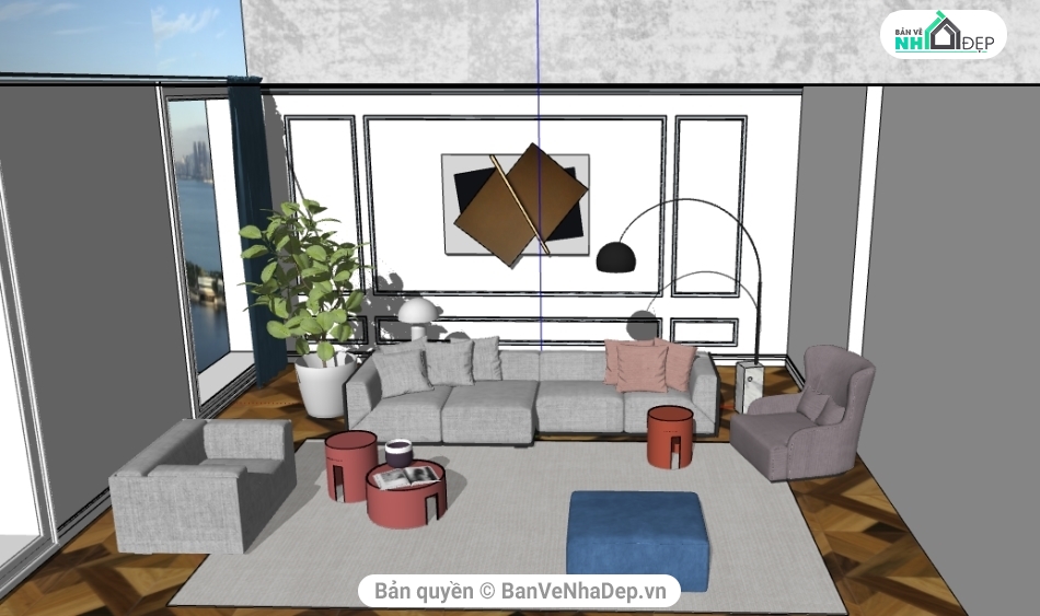 nội thất phòng khách,Model nội thất,Sketchup phòng khách,su nội thất phòng khách