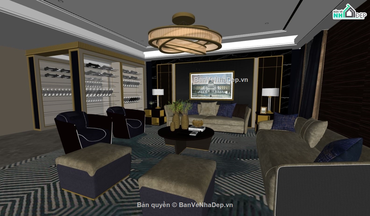 nội thất phòng khách,sketchup phòng khách,Model sketchup phòng khách