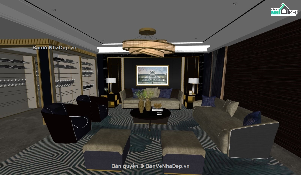 nội thất phòng khách,sketchup phòng khách,Model sketchup phòng khách