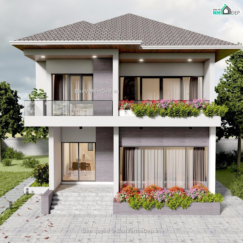 sketchup biệt thự 2 tầng,mẫu su biệt thự 2 tầng,sketchup biệt thự,SU biệt thự 2 tầng 10x10m,Model Sketchup biệt thự 2 tầng