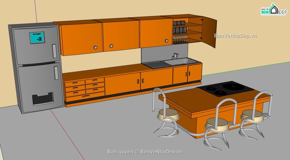 phòng bếp sketchup,model su phòng bếp,thiết kế phòng bếp