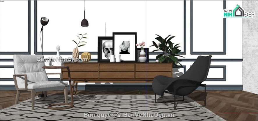 sketchup nội thất phòng khách,model su nội thất phòng khách,thiết kế nội thất phòng khách