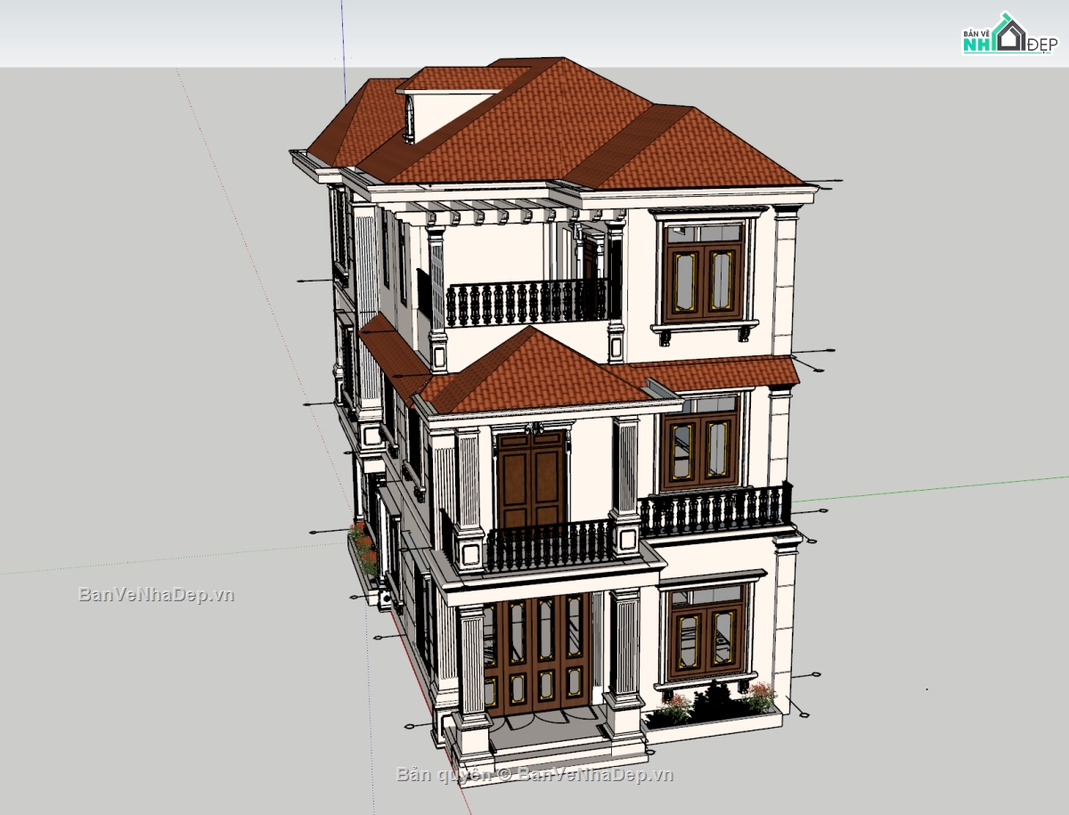 Nhà phố 3 tầng,model sketchup nhà phố 3 tầng,file SU nhà phố 3 tầng