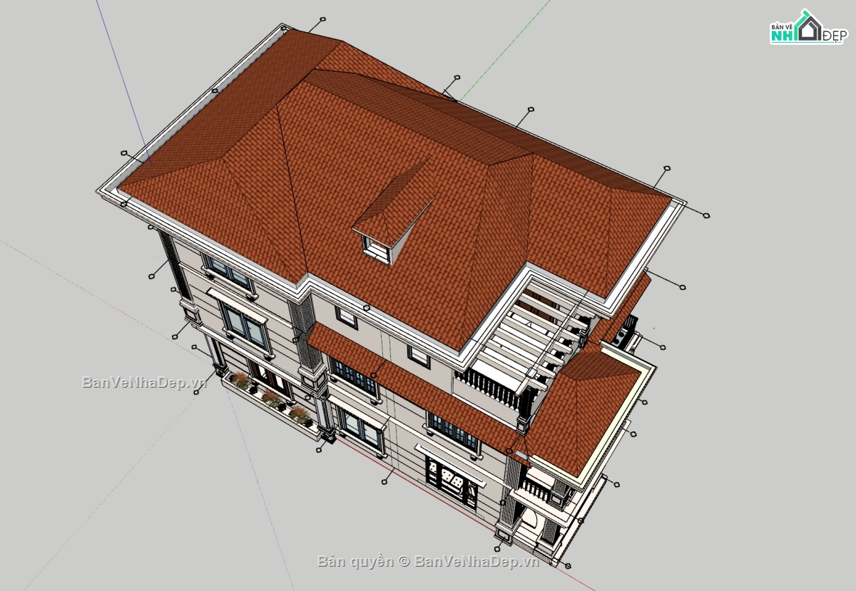 Nhà phố 3 tầng,model sketchup nhà phố 3 tầng,file SU nhà phố 3 tầng