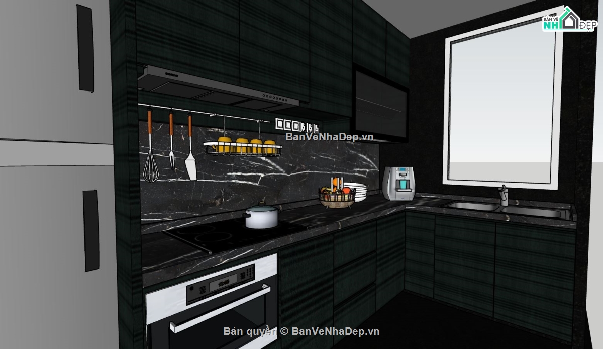 nhà bếp hiện đại,thiết kế nhà bếp sketchup,mẫu sketchup nhà bếp,mẫu sketchup thiết kế nhà bếp