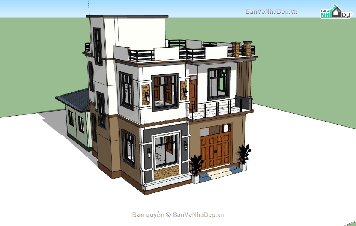 file sketchup nhà ở,biệt thự 2 tầng,bản vẽ nhà đẹp