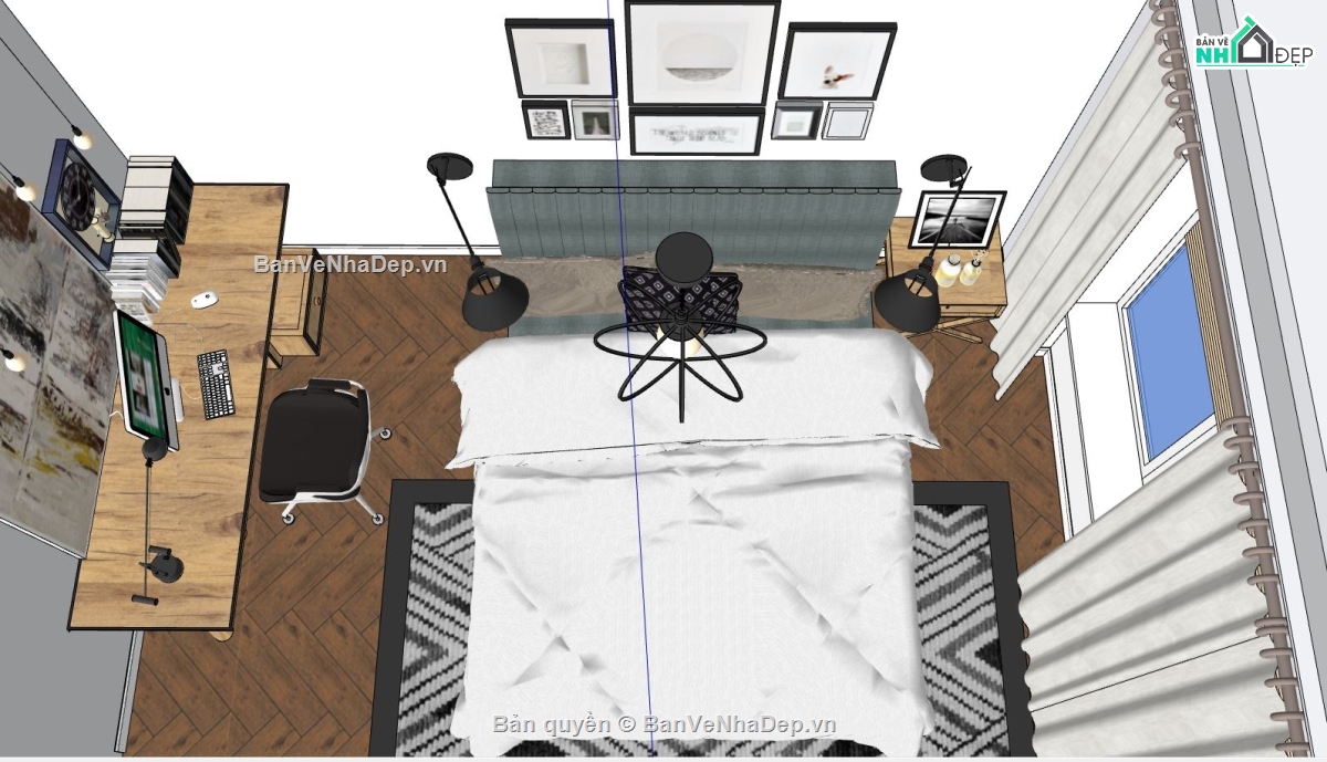 nội thất phòng ngủ,3d sketchup phòng ngủ,sketchup nội thất phòng ngủ,File sketchup nội thất