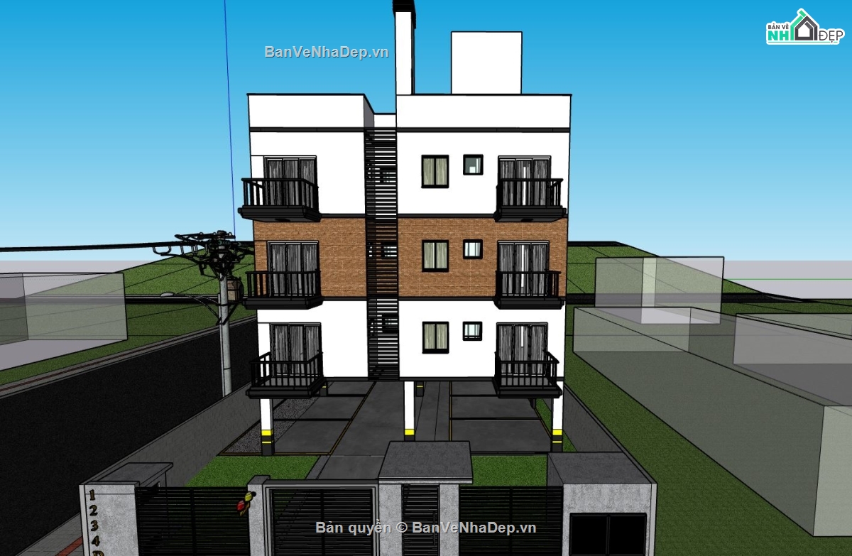 chung cư mini,chung cư 4 tầng,chung cư sketchup