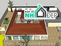 villa sketchup,villa 1 tầng,sketchup villa 1 tầng