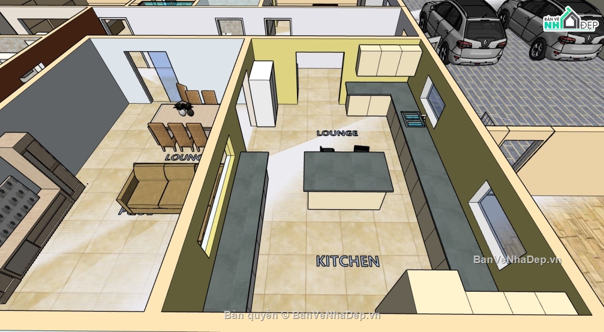 villa sketchup,villa 1 tầng,sketchup villa 1 tầng