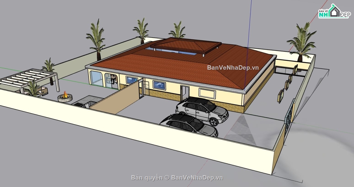 villa sketchup,villa 1 tầng,sketchup villa 1 tầng