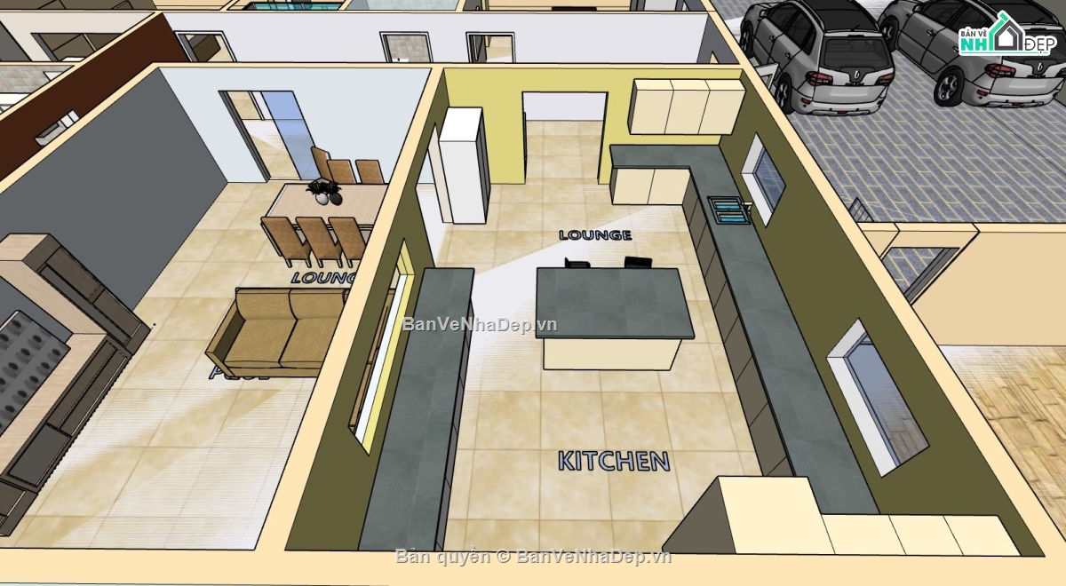 villa sketchup,villa 1 tầng,sketchup villa 1 tầng