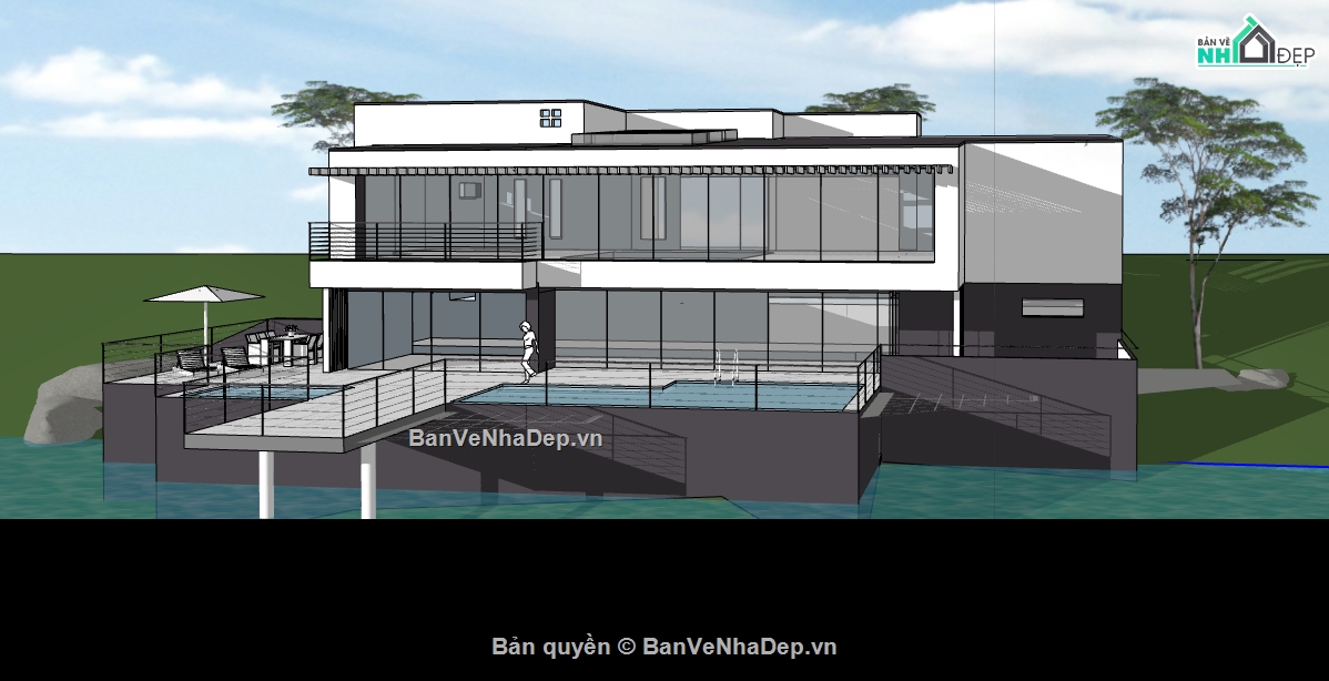 nhà nghỉ dưỡng biển file su,dựng sketchup nhà nghỉ dưỡng biển,thiết kế 3d su nhà nghỉ dưỡng biển