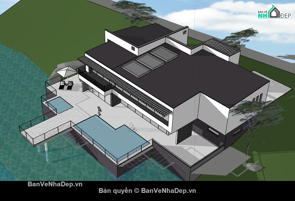 nhà nghỉ dưỡng biển file su,dựng sketchup nhà nghỉ dưỡng biển,thiết kế 3d su nhà nghỉ dưỡng biển