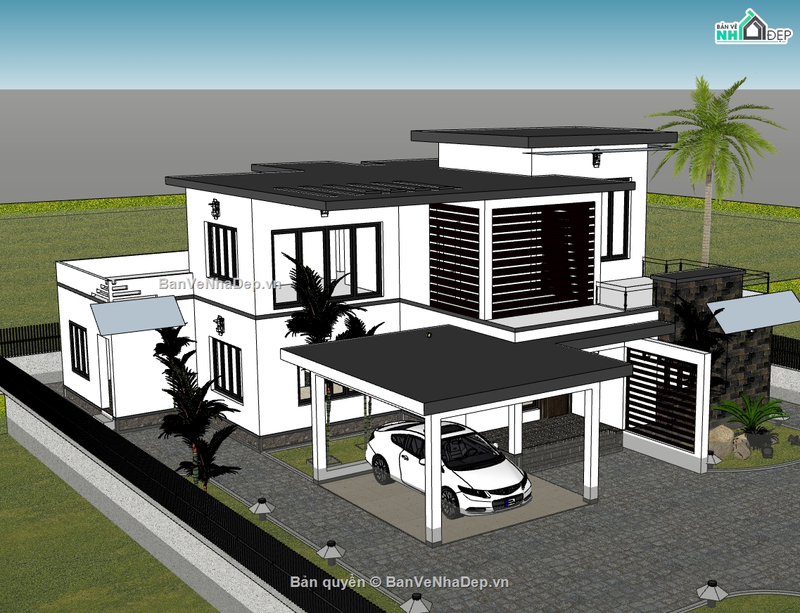 su biệt thự,sketchup biệt thự,biệt thự 2 tầng