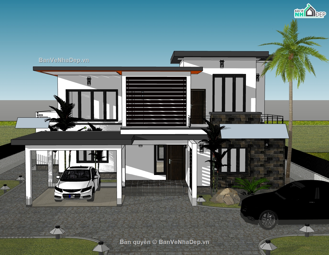 su biệt thự,sketchup biệt thự,biệt thự 2 tầng